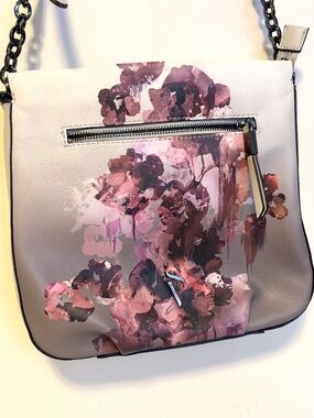 Simply Vera Faux Leather Crossbody Bag Purse Grey Floral Abstract Watercolor